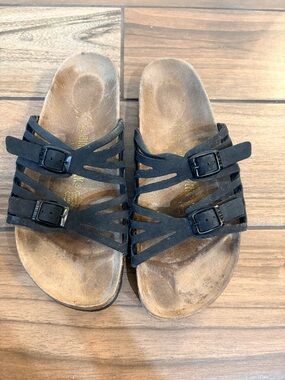 Birkenstock Black Suede Double-Buckle Slide Sandals